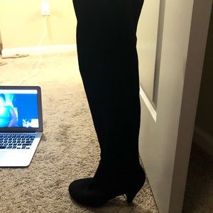 Black thigh high suede boots
